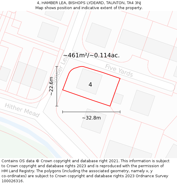 4, HAMBER LEA, BISHOPS LYDEARD, TAUNTON, TA4 3NJ: Plot and title map