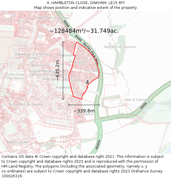 4, HAMBLETON CLOSE, OAKHAM, LE15 6FY: Plot and title map