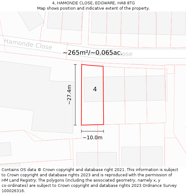 4, HAMONDE CLOSE, EDGWARE, HA8 8TG: Plot and title map