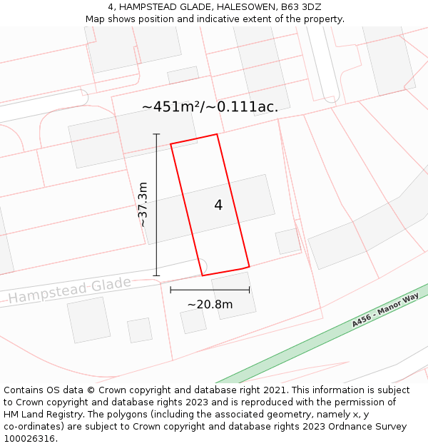 4, HAMPSTEAD GLADE, HALESOWEN, B63 3DZ: Plot and title map