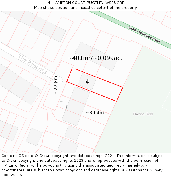 4, HAMPTON COURT, RUGELEY, WS15 2BF: Plot and title map