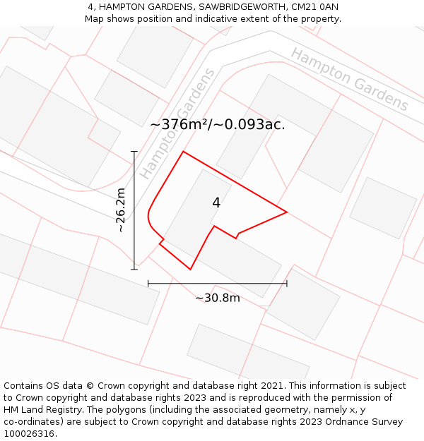 4, HAMPTON GARDENS, SAWBRIDGEWORTH, CM21 0AN: Plot and title map