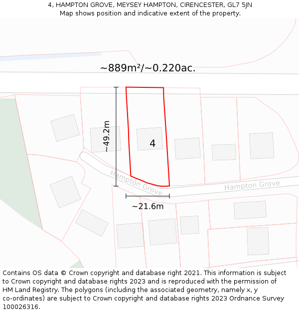 4, HAMPTON GROVE, MEYSEY HAMPTON, CIRENCESTER, GL7 5JN: Plot and title map