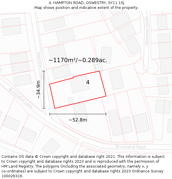 4, HAMPTON ROAD, OSWESTRY, SY11 1SJ: Plot and title map