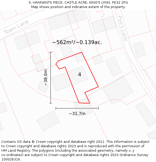 4, HANNANTS PIECE, CASTLE ACRE, KING'S LYNN, PE32 2FG: Plot and title map