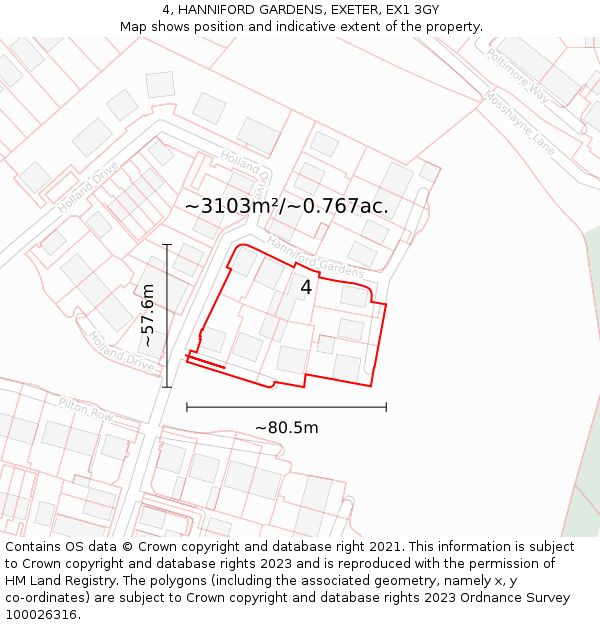 4, HANNIFORD GARDENS, EXETER, EX1 3GY: Plot and title map