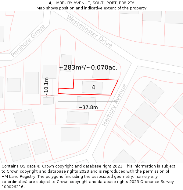 4, HARBURY AVENUE, SOUTHPORT, PR8 2TA: Plot and title map