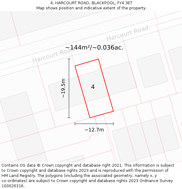 4, HARCOURT ROAD, BLACKPOOL, FY4 3ET: Plot and title map