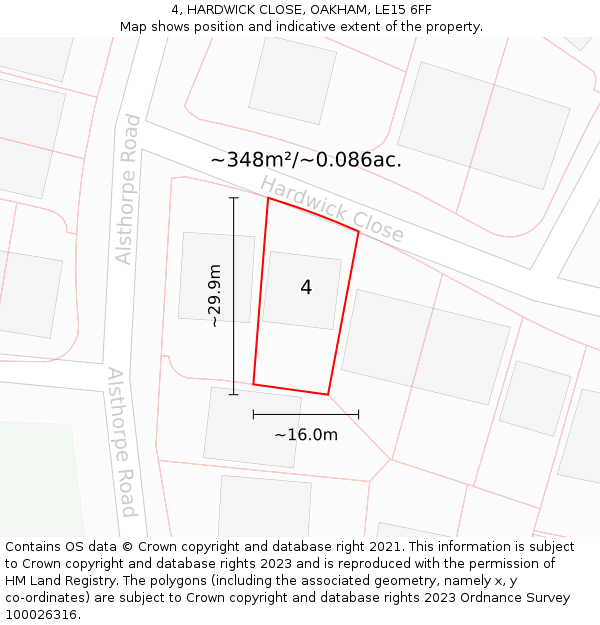 4, HARDWICK CLOSE, OAKHAM, LE15 6FF: Plot and title map