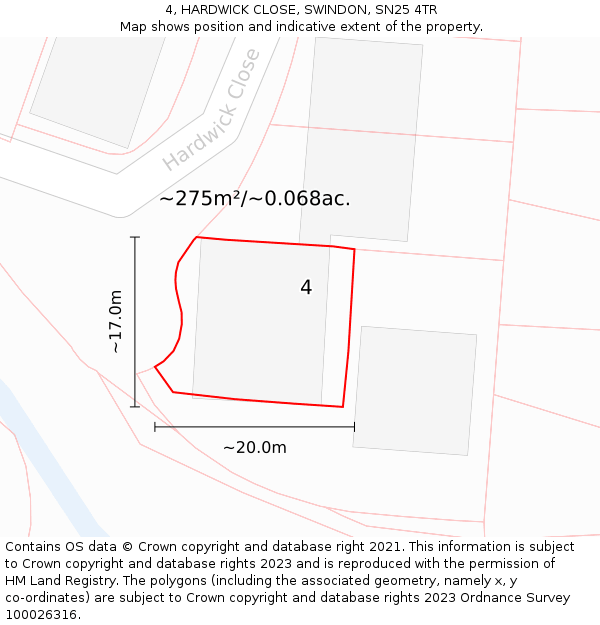4, HARDWICK CLOSE, SWINDON, SN25 4TR: Plot and title map