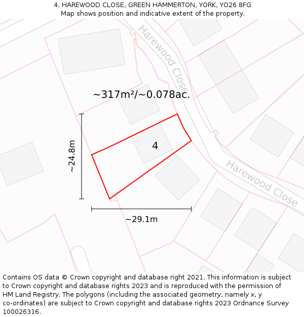 4, HAREWOOD CLOSE, GREEN HAMMERTON, YORK, YO26 8FG: Plot and title map