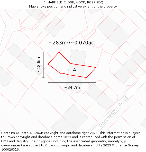 4, HARFIELD CLOSE, HOOK, RG27 9DQ: Plot and title map