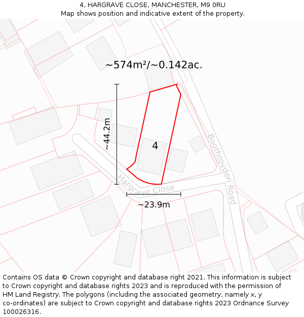 4, HARGRAVE CLOSE, MANCHESTER, M9 0RU: Plot and title map