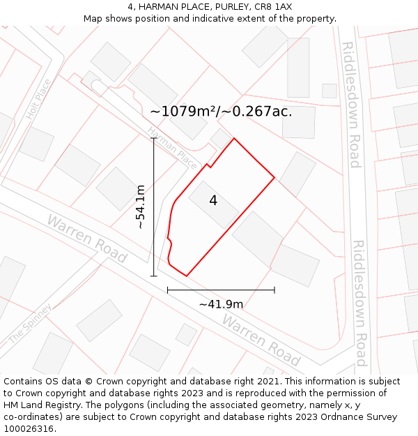 4, HARMAN PLACE, PURLEY, CR8 1AX: Plot and title map