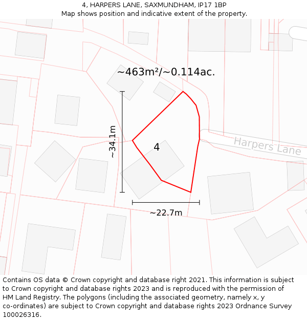4, HARPERS LANE, SAXMUNDHAM, IP17 1BP: Plot and title map