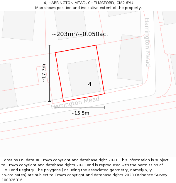 4, HARRINGTON MEAD, CHELMSFORD, CM2 6YU: Plot and title map