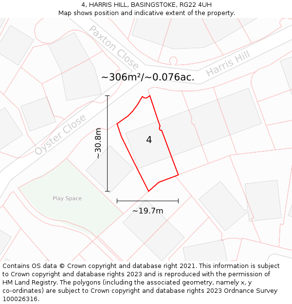 4, HARRIS HILL, BASINGSTOKE, RG22 4UH: Plot and title map