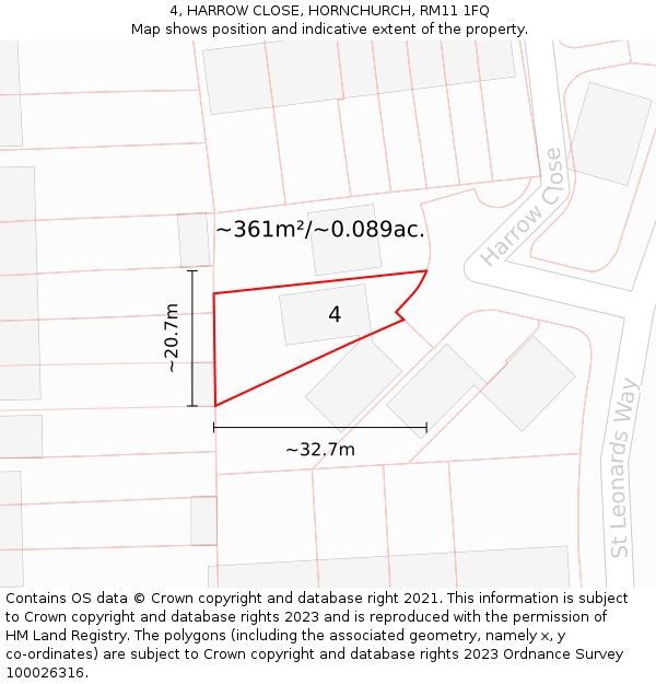 4, HARROW CLOSE, HORNCHURCH, RM11 1FQ: Plot and title map