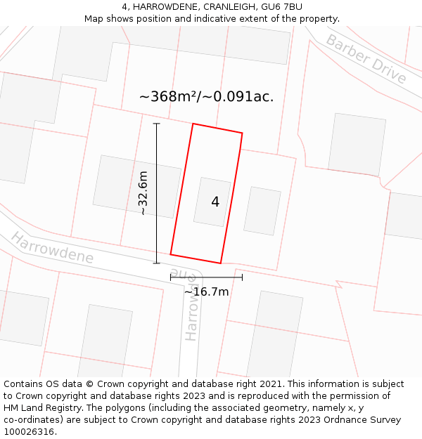 4, HARROWDENE, CRANLEIGH, GU6 7BU: Plot and title map