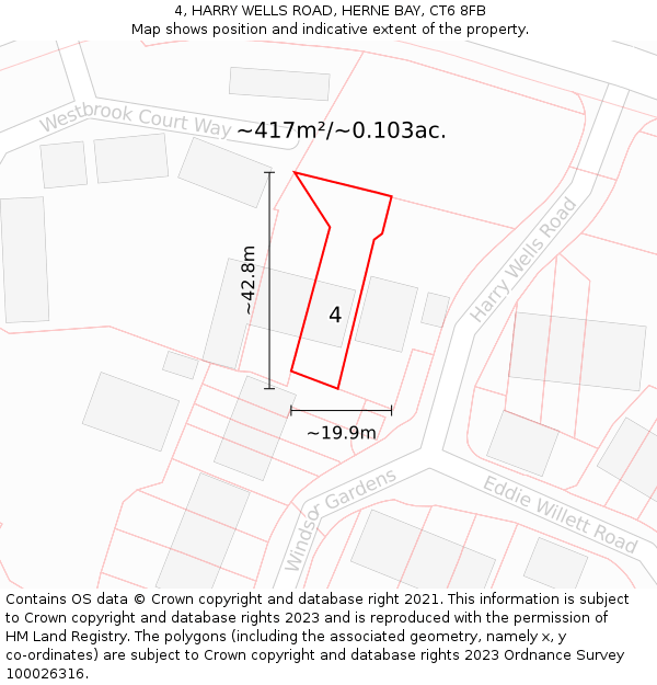 4, HARRY WELLS ROAD, HERNE BAY, CT6 8FB: Plot and title map