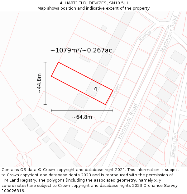 4, HARTFIELD, DEVIZES, SN10 5JH: Plot and title map