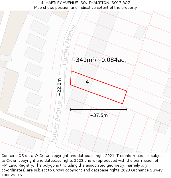 4, HARTLEY AVENUE, SOUTHAMPTON, SO17 3QZ: Plot and title map