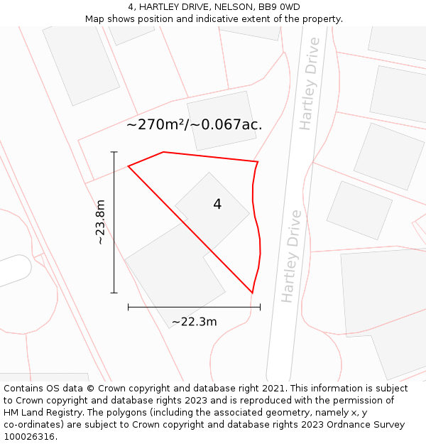 4, HARTLEY DRIVE, NELSON, BB9 0WD: Plot and title map