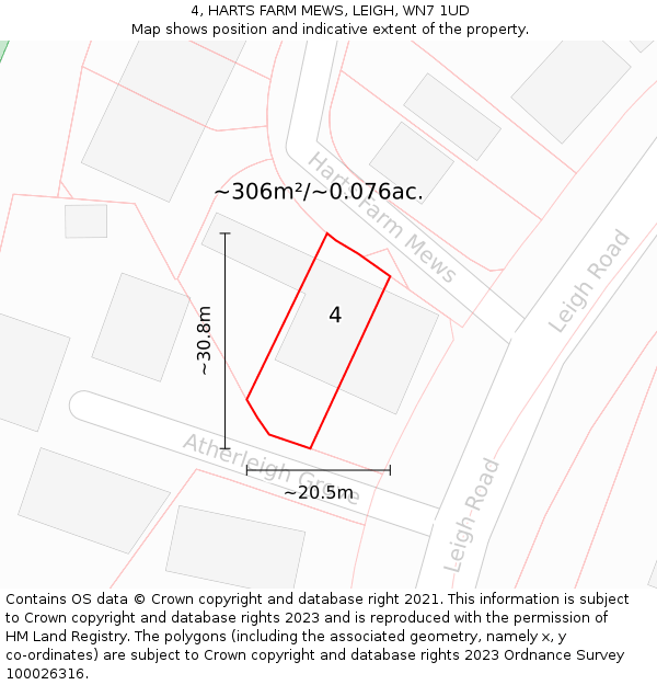4, HARTS FARM MEWS, LEIGH, WN7 1UD: Plot and title map