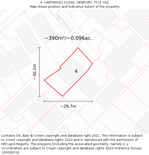 4, HARTWOOD CLOSE, NEWPORT, TF10 7NZ: Plot and title map