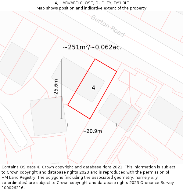 4, HARVARD CLOSE, DUDLEY, DY1 3LT: Plot and title map