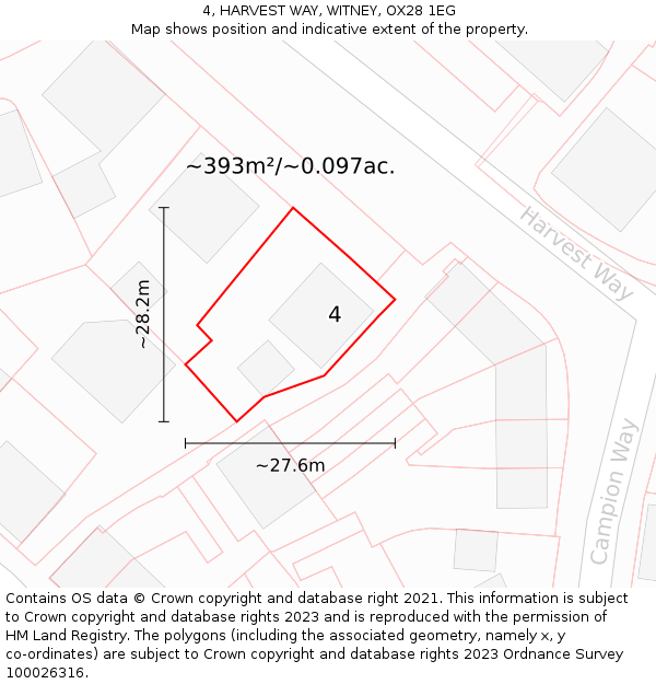 4, HARVEST WAY, WITNEY, OX28 1EG: Plot and title map