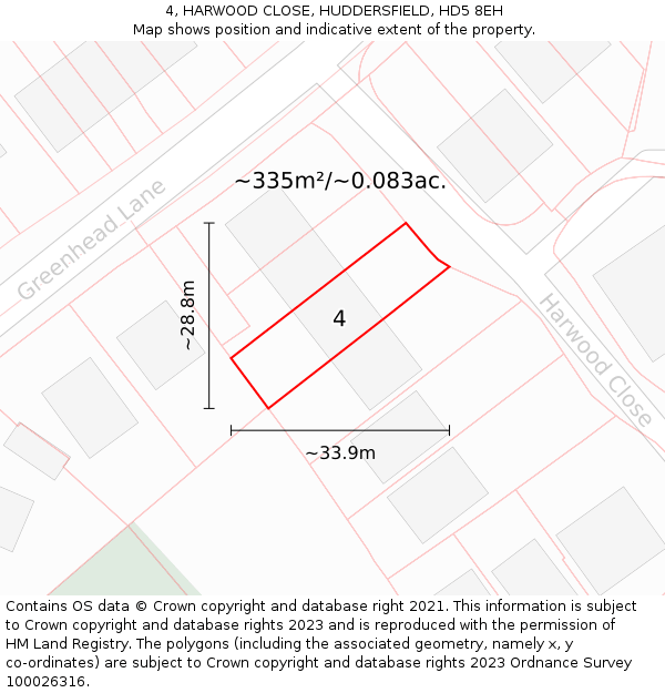 4, HARWOOD CLOSE, HUDDERSFIELD, HD5 8EH: Plot and title map