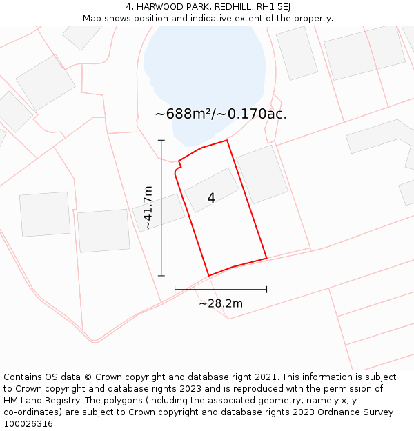 4, HARWOOD PARK, REDHILL, RH1 5EJ: Plot and title map