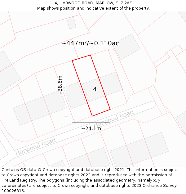 4, HARWOOD ROAD, MARLOW, SL7 2AS: Plot and title map