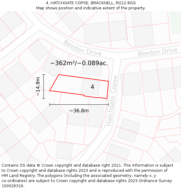 4, HATCHGATE COPSE, BRACKNELL, RG12 8GG: Plot and title map