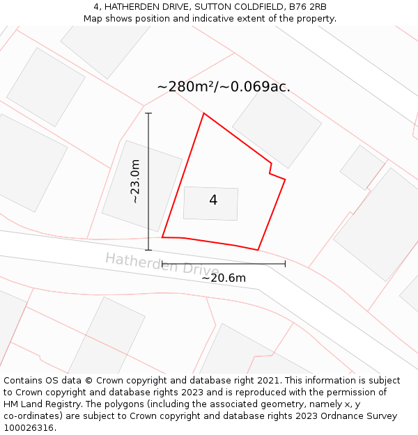 4, HATHERDEN DRIVE, SUTTON COLDFIELD, B76 2RB: Plot and title map