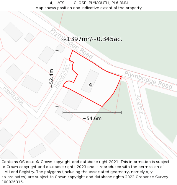 4, HATSHILL CLOSE, PLYMOUTH, PL6 8NN: Plot and title map