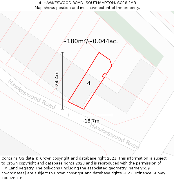 4, HAWKESWOOD ROAD, SOUTHAMPTON, SO18 1AB: Plot and title map