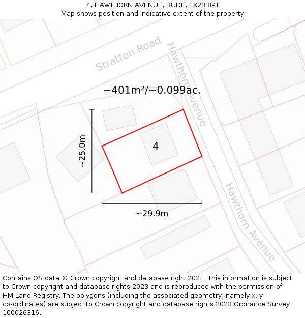 4, HAWTHORN AVENUE, BUDE, EX23 8PT: Plot and title map