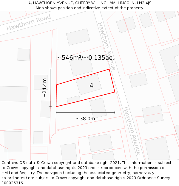 4, HAWTHORN AVENUE, CHERRY WILLINGHAM, LINCOLN, LN3 4JS: Plot and title map