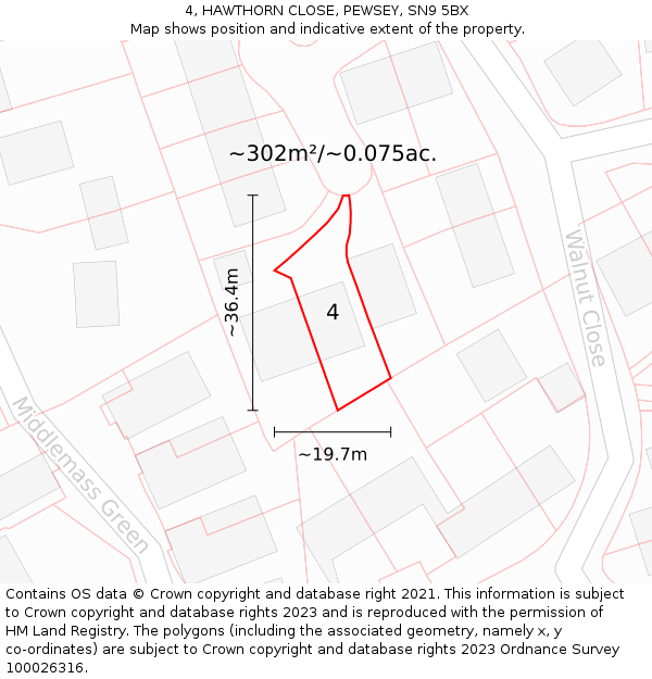 4, HAWTHORN CLOSE, PEWSEY, SN9 5BX: Plot and title map