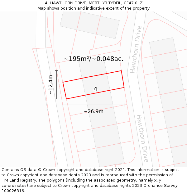 4, HAWTHORN DRIVE, MERTHYR TYDFIL, CF47 0LZ: Plot and title map