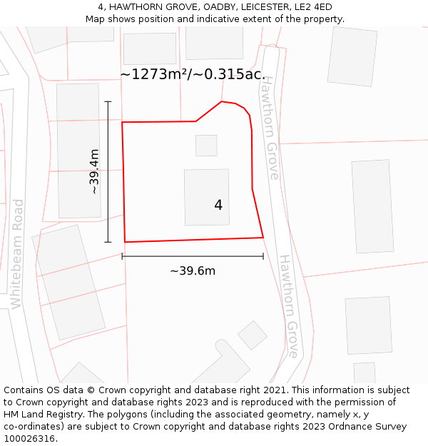 4, HAWTHORN GROVE, OADBY, LEICESTER, LE2 4ED: Plot and title map