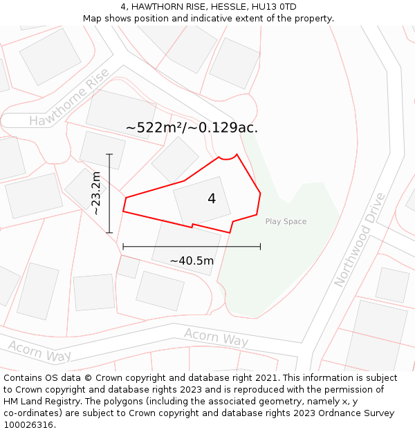 4, HAWTHORN RISE, HESSLE, HU13 0TD: Plot and title map