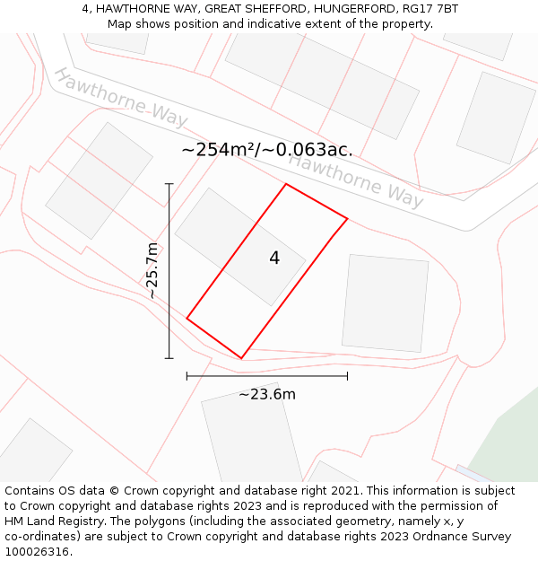 4, HAWTHORNE WAY, GREAT SHEFFORD, HUNGERFORD, RG17 7BT: Plot and title map