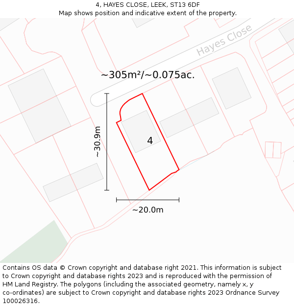 4, HAYES CLOSE, LEEK, ST13 6DF: Plot and title map