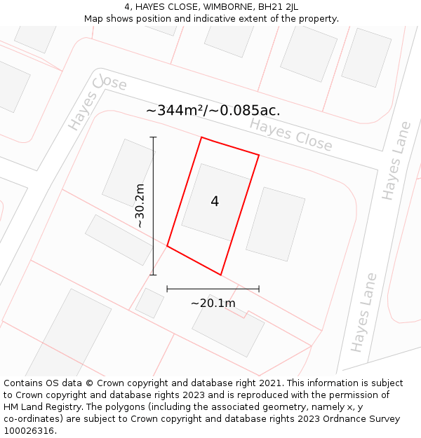 4, HAYES CLOSE, WIMBORNE, BH21 2JL: Plot and title map