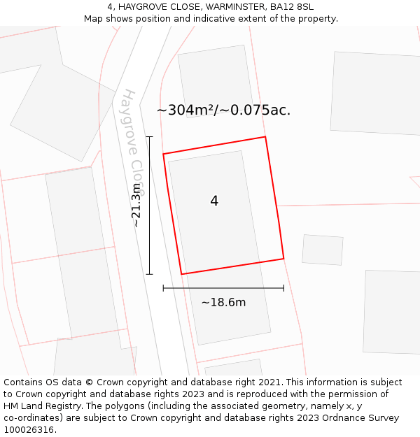 4, HAYGROVE CLOSE, WARMINSTER, BA12 8SL: Plot and title map