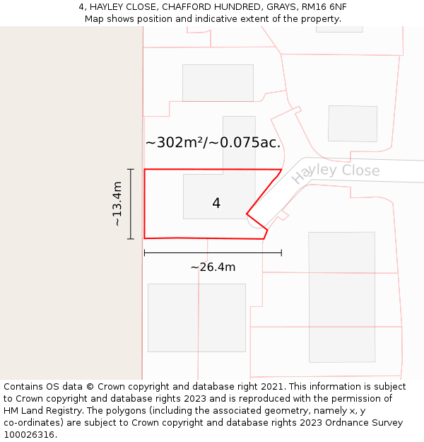 4, HAYLEY CLOSE, CHAFFORD HUNDRED, GRAYS, RM16 6NF: Plot and title map