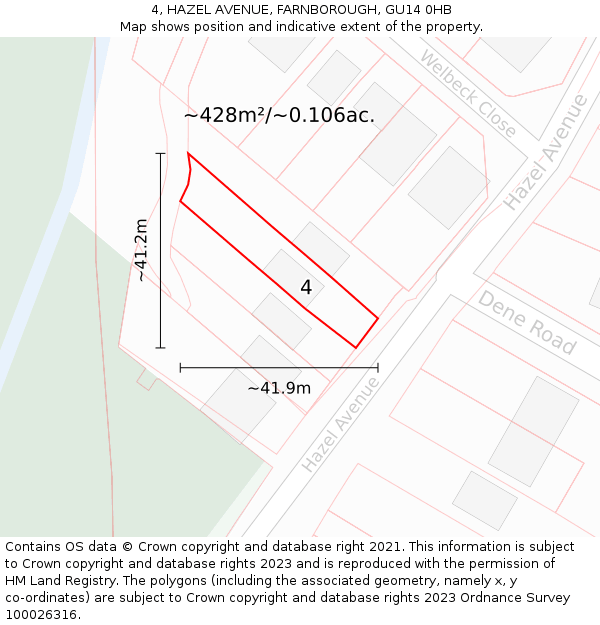 4, HAZEL AVENUE, FARNBOROUGH, GU14 0HB: Plot and title map